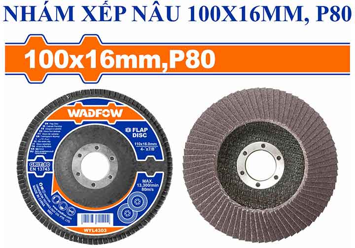 100x16mm Nhám xếp nâu P80 Wadfow WYL4303