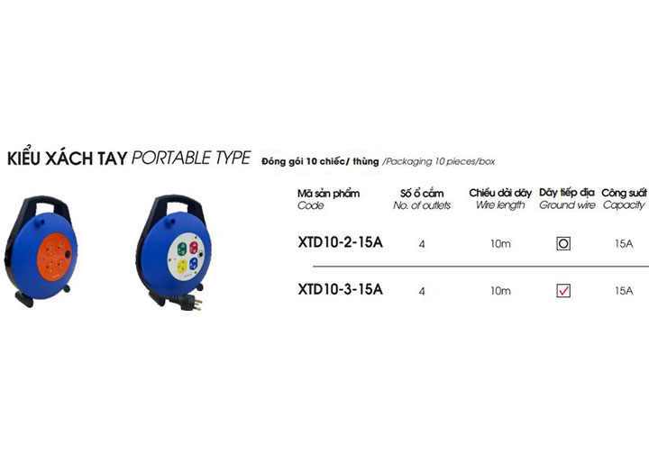 10m Ổ cắm điện rulo xách tay 15A Lioa XTD10-3-15A