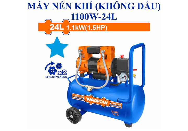 1100W (1.5HP) Máy nén khí không dầu 24 lít Wadfow WAP1A24