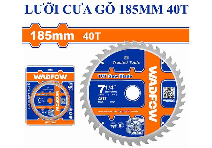 185mm Lưỡi cắt gỗ 40 răng Wadfow WTC1K05