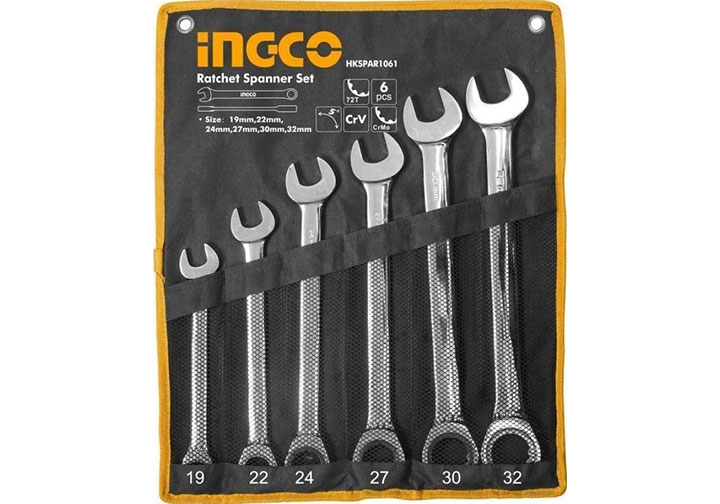 19-32mm Bộ 6 cờ lê vòng miệng tự động INGCO HKSPAR1061