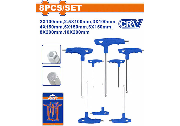 2-10mm Bộ lục giác chữ T đầu bi 8 chi tiết Wadfow WHK2481