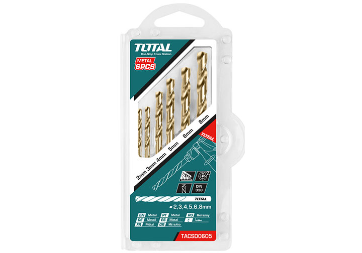 2-8mm Bộ mũi khoan kim loại HSS 6 chi tiết Total TACSD0605