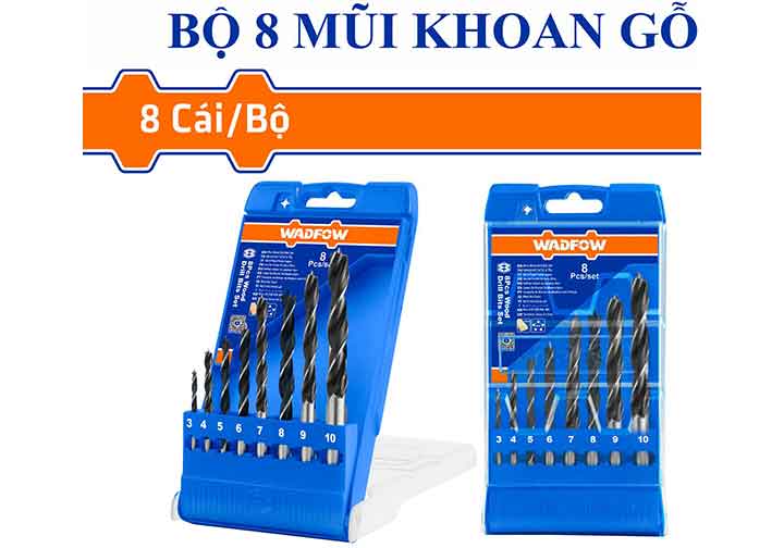 3-10mm Bộ mũi khoan gỗ xoắn ốc 8 chi tiết Wadfow WSJ6B08