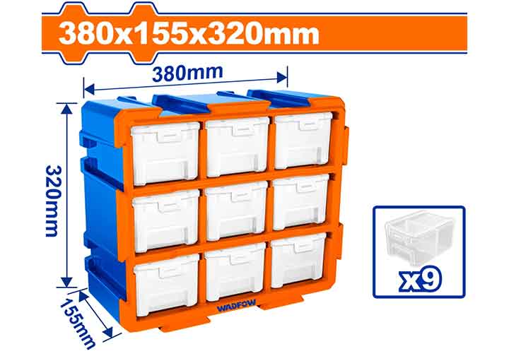 380x155x320mm Bộ tủ 9 khay nhựa đựng linh kiện (dạng kín) Wadfow WTB8331