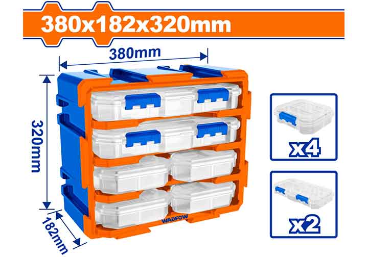 380x182x320mm Bộ tủ hộp nhựa trong suốt đựng linh kiện nhiều ngăn Wadfow WTB8346