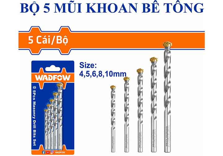 4-10mm Bộ mũi khoan bê tông đuôi tròn 5 chi tiết Wadfow WMJ2K01