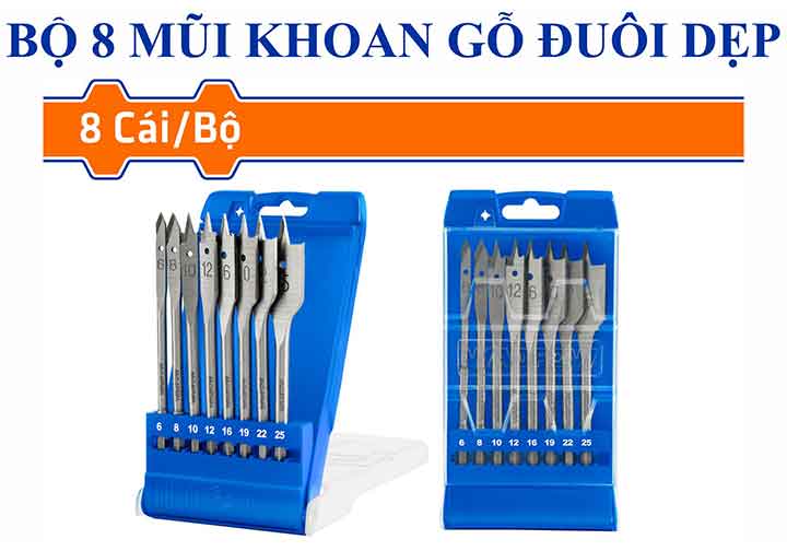 6-25mm Bộ mũi khoan gỗ đuôi cá 8 chi tiết Wadfow WWF6B08