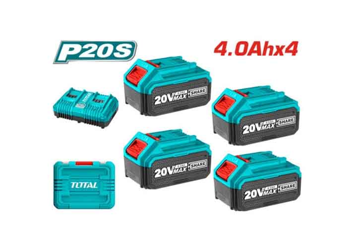 Bộ 4 pin P20S 20V/4Ah và sạc Total TFBCLI20244