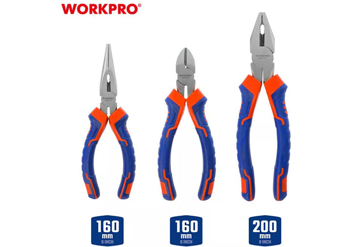 Bộ kìm cắt, kìm điện, kìm nhọn 3 chi tiết Workpro WP201007