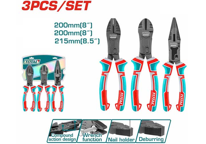 Bộ kìm điện, kìm cắt, kìm nhọn 3 chi tiết Total THT2CK231S