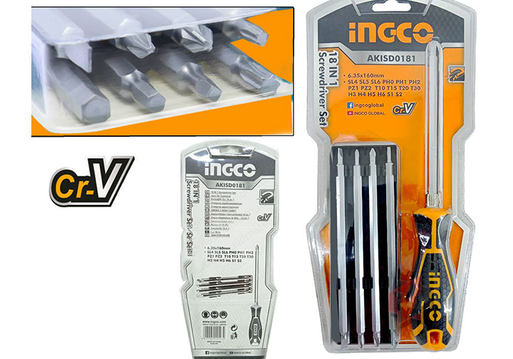 Bộ tuốc nơ vít 18 đầu Ingco AKISD0181