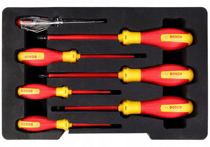 Bộ tuốc nơ vít đầu sao cách điện 1000V 7 chi tiết Bosch 1600A02NF8