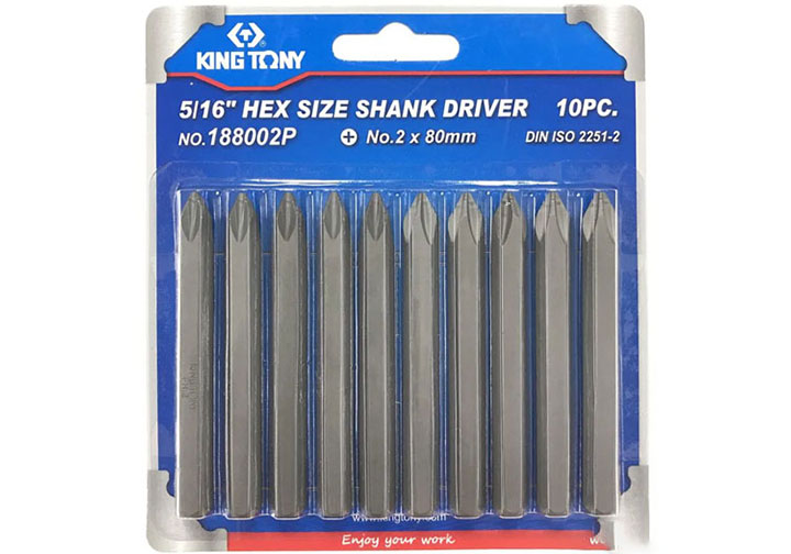 PH3x80mm Bộ mũi vít đóng 10 chi tiết Kingtony 188003P