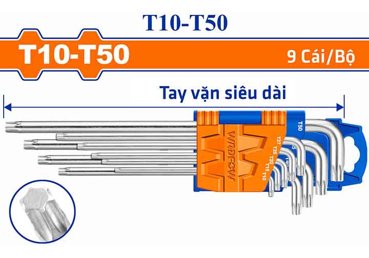 T10-T50 Bộ lục giác đầu sao (loại dài) 9 chi tiết Wadfow WHK3292